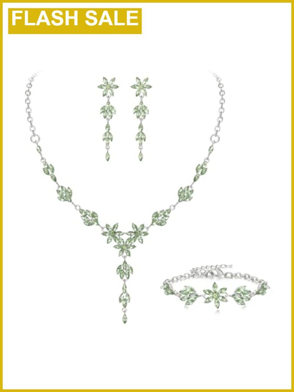 Crystal Flower Jewelry Set Necklace Earrings Bracelet Bridal Prom